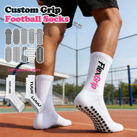 Chaussettes de football antidérapantes FlexGrip à faible MOQ, personnalisables OEM avec logo sur le dessous, coupe mi-mollet, pour jeunes et hommes, en Spandex, antidérapantes