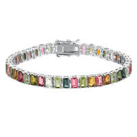 Bracelet tennis rectangulaire en tourmaline naturelle, argent sterling 925, bijou de luxe exquis et tendance, cadeau pour femme