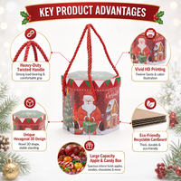 Sechseckige Weihnachtsgeschenkbox aus Premium-Karton mit Gedrehtem Seilgriff Weihnachtsmann Apfel-Süßigkeiten Feiertagsverpackungsbox