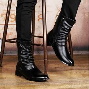 Botas <span class=keywords><strong>de</strong></span> <span class=keywords><strong>Hombre</strong></span> <span class=keywords><strong>de</strong></span> Moda Británica para Otoño e Invierno, Botas <span class=keywords><strong>de</strong></span> Cuero con Cremallera y Punta Puntiaguda, Botas <span class=keywords><strong>de</strong></span> Cuero para <span class=keywords><strong>Hombre</strong></span> - Product Image 2