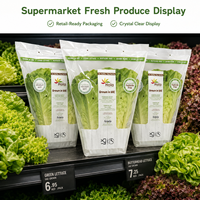 Sacs d'emballage transparents trapézoïdaux pour légumes, personnalisables avec logo, manchons alimentaires pour laitues, pour l'emballage de produits frais