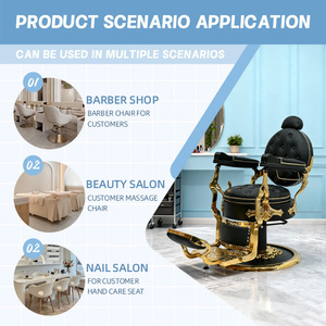 Fauteuil <span class=keywords><strong>de</strong></span> Barbier Inclinable en Cuir Rotatif pour Hommes, Chaise <span class=keywords><strong>de</strong></span> Salon <span class=keywords><strong>de</strong></span> Coiffure Dorée Robuste - Product Image 5