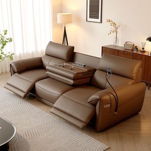 Juego de Muebles de Sala Modernos de Cuero Genuino de Lujo Personalizados Populares 2026 con Sofá Eléctrico Reclinable de Masaje y Madera con Memoria - Product Image 3