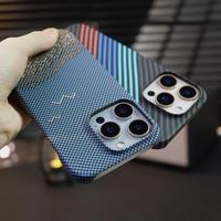 Coque de Téléphone Portable Luxe Texturée Fibre de Carbone pour iPhone 11 12 13 14 15 16 Pro Max Plus Ultra Mince Rigide PC Housse de Protection