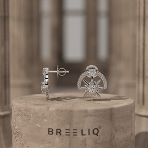 Pendientes de Oro Macizo con Diseño de Sol Celestial, Elegantes Pendientes de Diamantes de Corte Redondo con Halo de Sol, Joyería Fina Moderna con Diseño de Galaxia - Product Image 1