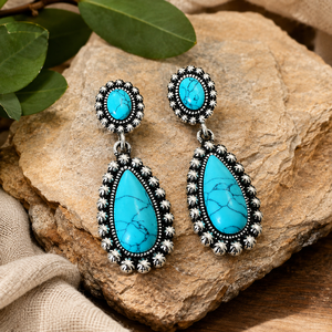Orecchini Pendenti Vintage Boho Blu-Verde a Goccia per Donna, Gioielli di Moda - Product Image 3