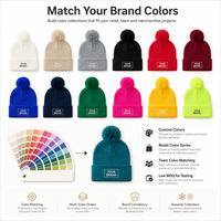 Muts met op maat gemaakt logo, kleurrijke pompon, kabelbreisel, boord, warme wintermuts, ski, outdoor, unisex, acryl, groothandel