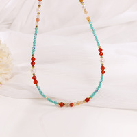 Collier et bracelet vintage style western, perles naturelles, agate rouge, cristal bleu, perles mélangées, bijoux pour femmes, tendance, à porter au quotidien