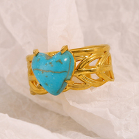 Dreamshow Bague cœur en pierre turquoise Plaqué or 18K Bague de fiançailles en acier inoxydable