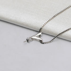 S925 Silver V-Shape <b>Pendant</b> with Star Pattern Simple Women's Jade Agate DIY <b>Pearl</b> Empty Support Semi-Finished Accessories - Product Image 3