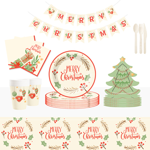DAMAI Juego de Vajilla Desechable con Forma de Árbol de Navidad, Decoración con Guirnalda de Cascanueces, Platos y Servilletas de Papel - Product Image 2
