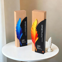 Nuevo Trofeo de Acrílico, Madera Maciza y Metal, Personalizado, Creativo, de Alta Gama, para Reuniones Anuales, con Temática de Plumas para Personal Excelente