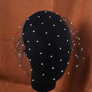 MIO voile de luxe avec strass étoilés noir blanc bandeau pour dame femmes fête tête décoration maille voile - Product Image 3