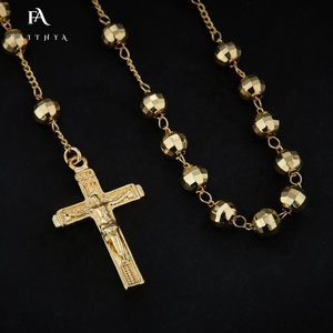 Medalla Virgen y Corazón en Oro Laminado de Doble Cara, Rosario de Oración de Guadalupe con Crucifijo, Cuentas Lisas Pulimentadas, Ajustable de 24 Pulgadas - Product Image 3