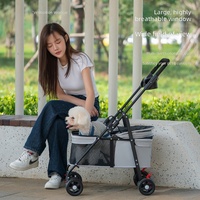 Poussette pliable légère en métal pour animaux de compagnie, style poussoir manuel, pour usage extérieur, transporteur pour chats et chiens de petite taille, export transfrontalier Shandong