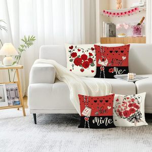 Housse de coussin décorative en polyester type lin avec imprimé cœur d'amour et rose <span class=keywords><strong>rouge</strong></span> pour la Saint-Valentin, 18 x 18 pouces, 4 pièces - Product Image 3