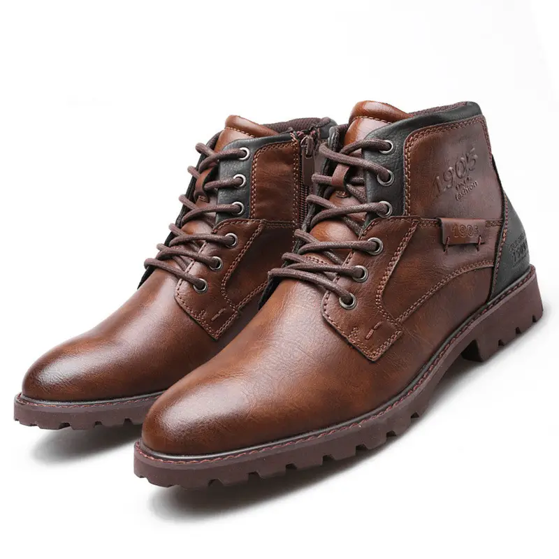 Fashion Soft Genuine Leather Men High Top Boots Shoes with casual leather men's dress shoes