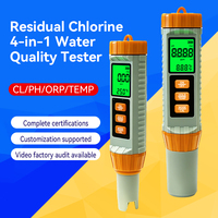 High Accuracy 0.1ppm Portable 4 in 1 CL pH ORP Temp Tester for Pool Aquarium Tap Drinking Water Residual Chlorine Detector
