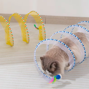 Nuovo tunnel per gatti pieghevole giocattolo per gatti giocattolo per gatto con asta lunga resistente al morso di peluche con piume di topo - Product Image 4