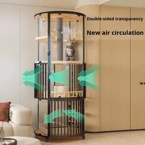 Meuble de luxe en bois massif pour animaux de compagnie, château pour chat, structure d'escalade, tour pour chat, cage transparente, grande villa d'intérieur - Product Image 2