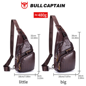 Sac bandoulière en cuir de vache véritable BULLCAPTAI pour homme, style vintage, tendance, décontracté, avec chaînes décoratives rétro. - Product Image 4