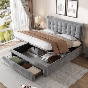 Cama Doble <span class=keywords><strong>Juvenil</strong></span> de Fábrica China con Cajones Hidráulicos de Almacenamiento, Cabecera Ajustable, Tapizada, Cómoda, Ahorra Espacio, Minimalista/Reino Unido - Product Image 6