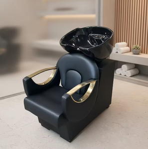 Ensemble de mobilier de salon de beauté noir et or : Bac de lavage, équipement de coiffure, chaise de coiffage, bac à shampoing - Product Image 5