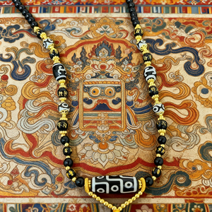 Pendentif Amulette Thangka de la Richesse du Dieu Jaune, Marque Benmingfo, avec Lanière en Bambou, Bodhisattva Manjusri Samouraï, Collier Noir - Product Image 3