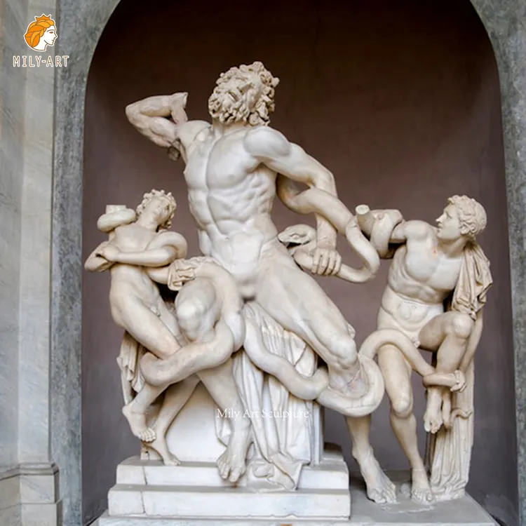 ชีวิตขนาดธรรมชาติหินมือแกะสลักคลาสสิกกรีก/โรมรูปประติมากรรมหินอ่อน Laocoon และลูกชายของเขารูปปั้น