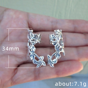 Orecchini a clip vintage a forma di foglia traforata per donna, senza piercing, accessori da indossare tutti i giorni - Product Image 4