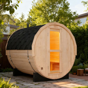 Sauna extérieur pour 4 à 6 personnes en épicéa blanc, sauna à vapeur humide avec poêle à bois, baril de sauna en bois - Product Image 1