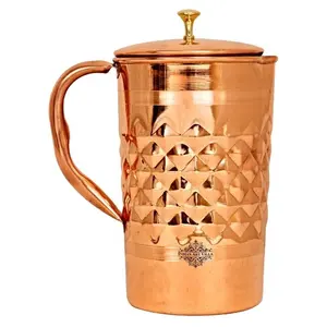 Pure Diamond Hammered Copper Jug With Brass Knob At Wholesale Price High Quality Copper Jug Set Manufacturing From India