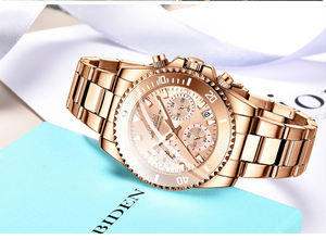 Reloj Biden 0163L para Mujer, Espejo de Alta Claridad, Reloj de Cuarzo con Calendario, Tres Agujas, Acero Inoxidable, para Damas - Product Image 6