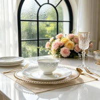 Service de vaisselle en porcelaine fine 10-50 pièces avec assiettes, bols et tasses - Marque HIHUI, origine Pékin, compatible lave-vaisselle et micro-ondes, motif paysager
