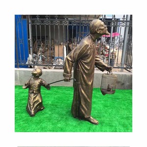 ストリートデコレーション金属古代ブロンズ中国少年老人彫刻ブロンズ像 - Product Image 5