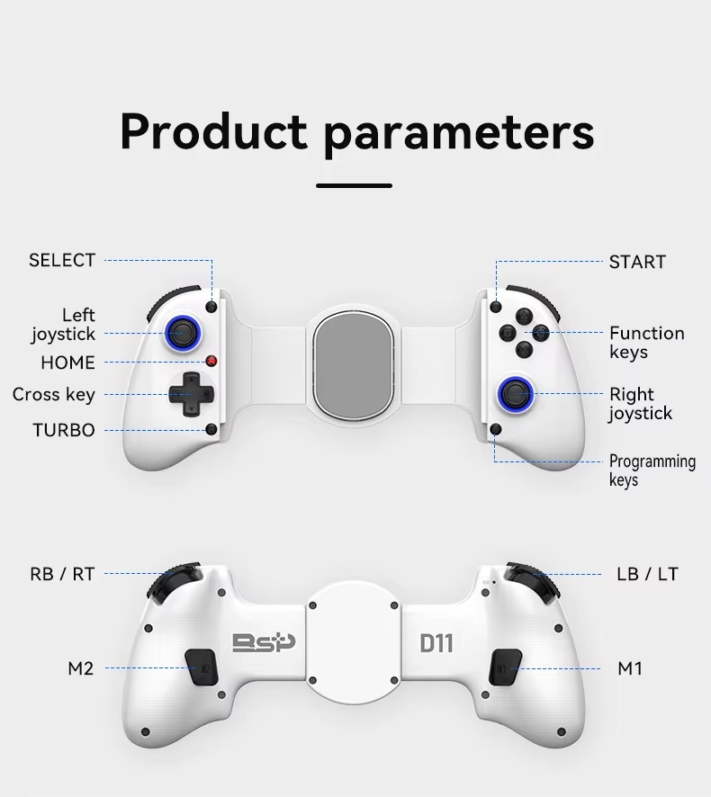 <strong>2026</strong> New D11 Wireless BT Telescopic Mobile <strong>Gaming</strong> <strong>Controller</strong> RGB Light Six-axis Gyroscope Compatible
