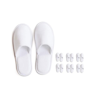 Pantoufles d'hôtel personnalisées haut de gamme à bout ouvert pour adultes, en polaire corail, coton et lin écologiques, semelle EVA, pour chambre d'hôtes - Product Image 1