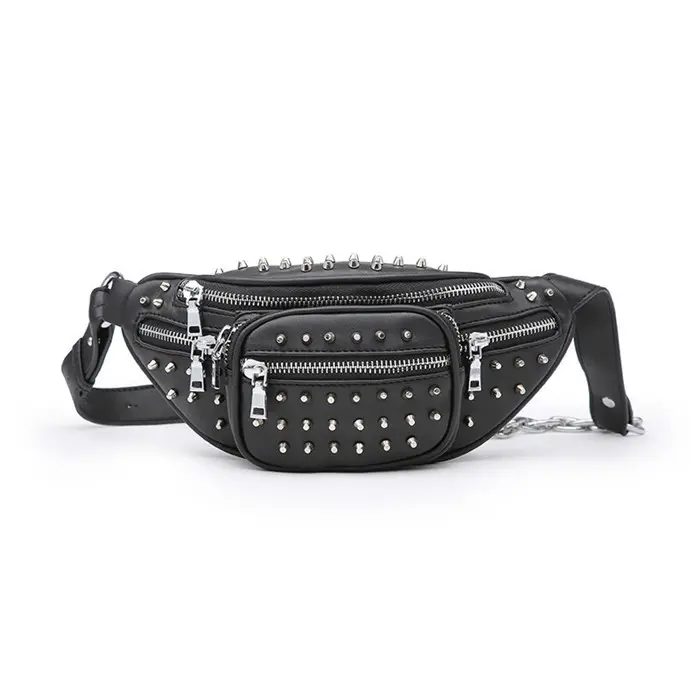 Custom Fanny Pack Rivet Waist Bag Casual PU Leather Belt Pack Chain Crossbody Bags