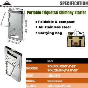 Hiking Folding Triquetral Charcoal Chimney Starter Burner Grill Stainless Steel Portable Outdoor Camping Wood Burning Stove