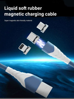 Kabel pengisi daya magnetik 360 derajat, kabel usb 3 in 1 pengisian daya 5V/2A 1M 2M kabel USB PVC untuk Android iphone