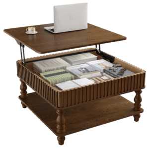 31.5 Inch Square Fluted Lift-Top <b>Coffee</b> <b>Table</b> With Hidden Storage Hydraulic Raising Mechanism Retro Solid Wood Legs - Product Image 1