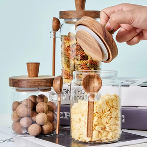 Tarro de almacenamiento de granos de café, tapa de madera sellada de vidrio de borosilicato alto con cuchara de madera, tarro de almacenamiento de cereales de especias de cocina - Product Image 5