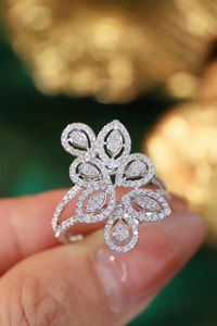 Xinfly Real Diamond Gemstone 18K White <b>Gold</b> Leaf Shaped 0.7ct Natural Diamond <b>Ring</b> - Product Image 2