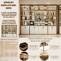 Ensemble de présentoirs à bijoux en bois moderne, combinaison de vitrine murale pour bijoux, comptoir en verre trempé avec armoire de rangement