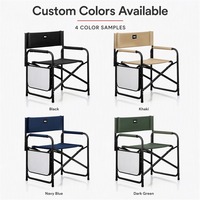 Chaise de camping et de plage pliante noire moderne, légère et portable, confortable, avec table latérale, type chaise de réalisateur