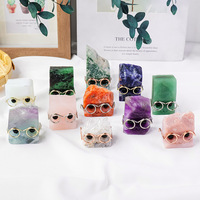 X616 Jingfa Vente en gros Ornement de guérison en pierre brute de cristal naturel, hérisson avec lunettes, en Améthyste et Quartz Rose, autres objets artisanaux en cristal