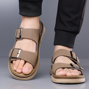 Sandales plates pour hommes, été, décontractées, à bout ouvert, dessus en PU, semelle extérieure en caoutchouc, antidérapantes, semelle souple, chaussures de plage et de conduite - Product Image 3