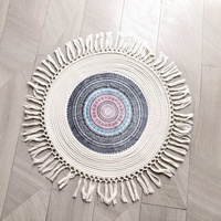 Tapis de sol en velours tissé à franges, style bohème, motif géométrique, pour chambre/balcon/maison d'hôtes, tapis de table basse