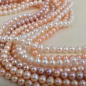 Collar de Perlas Naturales de Agua Dulce de 5-6 mm, Accesorio Casi Circular con Perlas Sueltas en Forma de Patata de Color Blanco, Rosa y Multicolor - Product Image 3