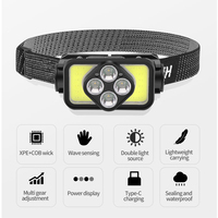Lampe frontale LED tactique rechargeable XPE+COB 500 lumens avec zoom et stroboscope pour camping, course et activités de plein air